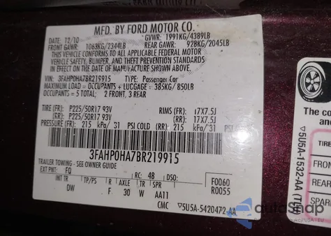 2011 Ford Fusion Se from USA, damaged, VIN 3FAHP0HA7BR219915